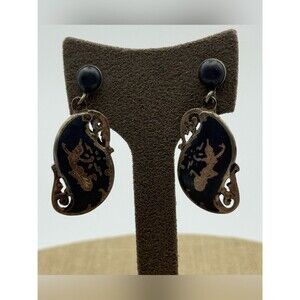 Siam sterling silver puff Vintage screw back Drop Earrings